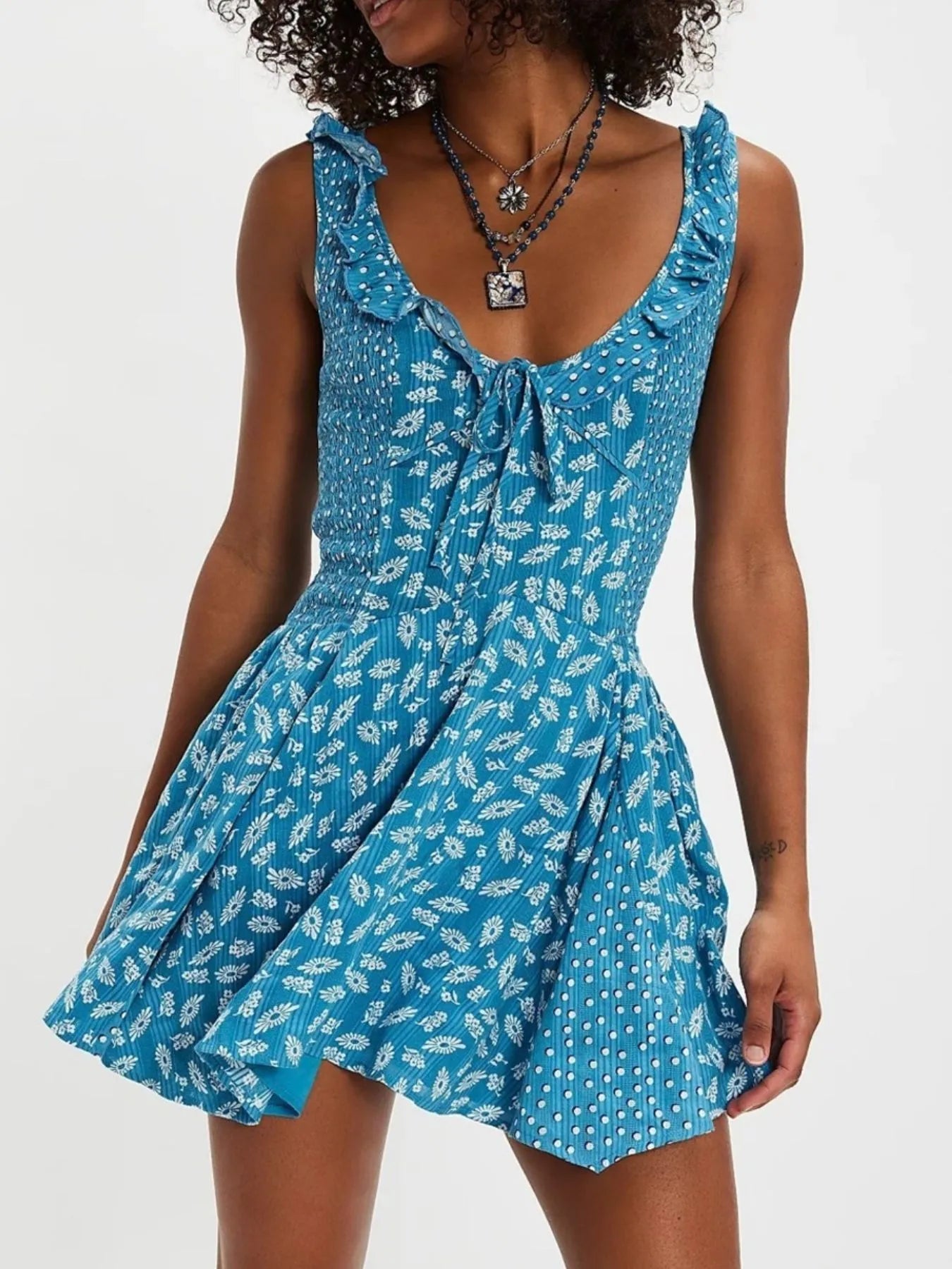 Floral Smocked Tiered Maxi Dress with Tie Straps.