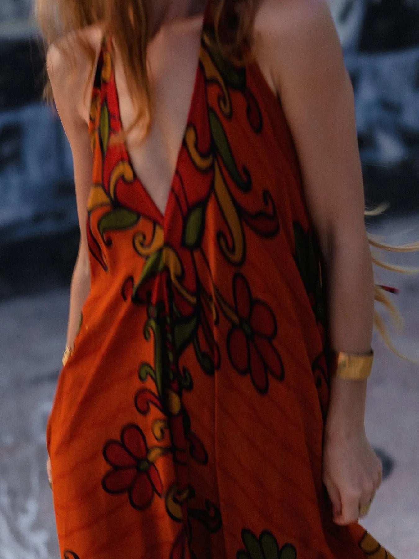 Asymmetrical Hem Printed Halter Neck Dress - Backless.