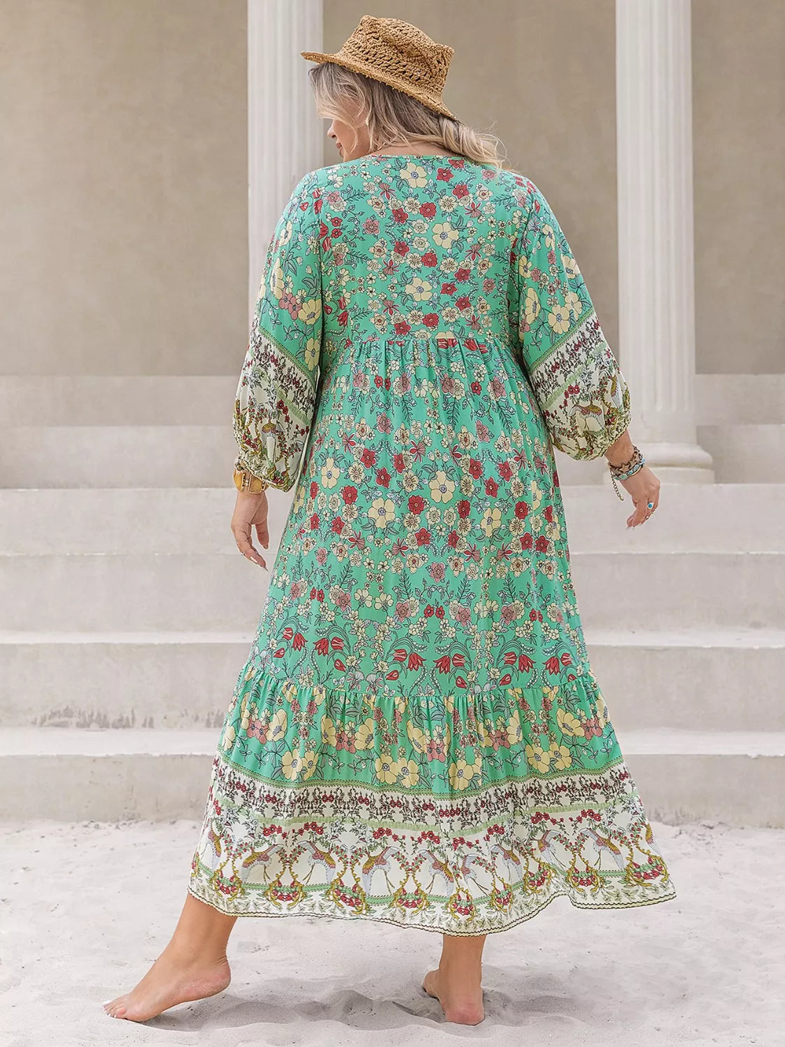 Plus Size Bohemian Floral Tiered Maxi Dress - Basic.