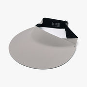 Light gray breathable sun hat with a sleek open-crown visor silhouette, wide softly curved brim, and black adjustable back strap.