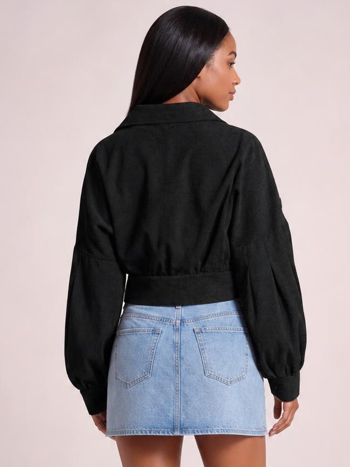 Button Down Collared Neck Cropped Jacket · Rule Full Body - Back View
