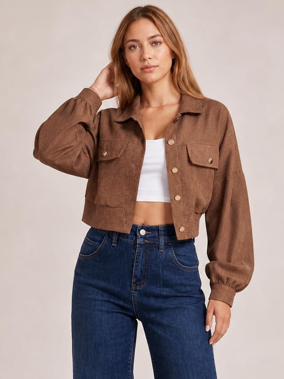 Button Down Collared Neck Cropped Jacket · Rule Full Body - Medium / Three-Quarter