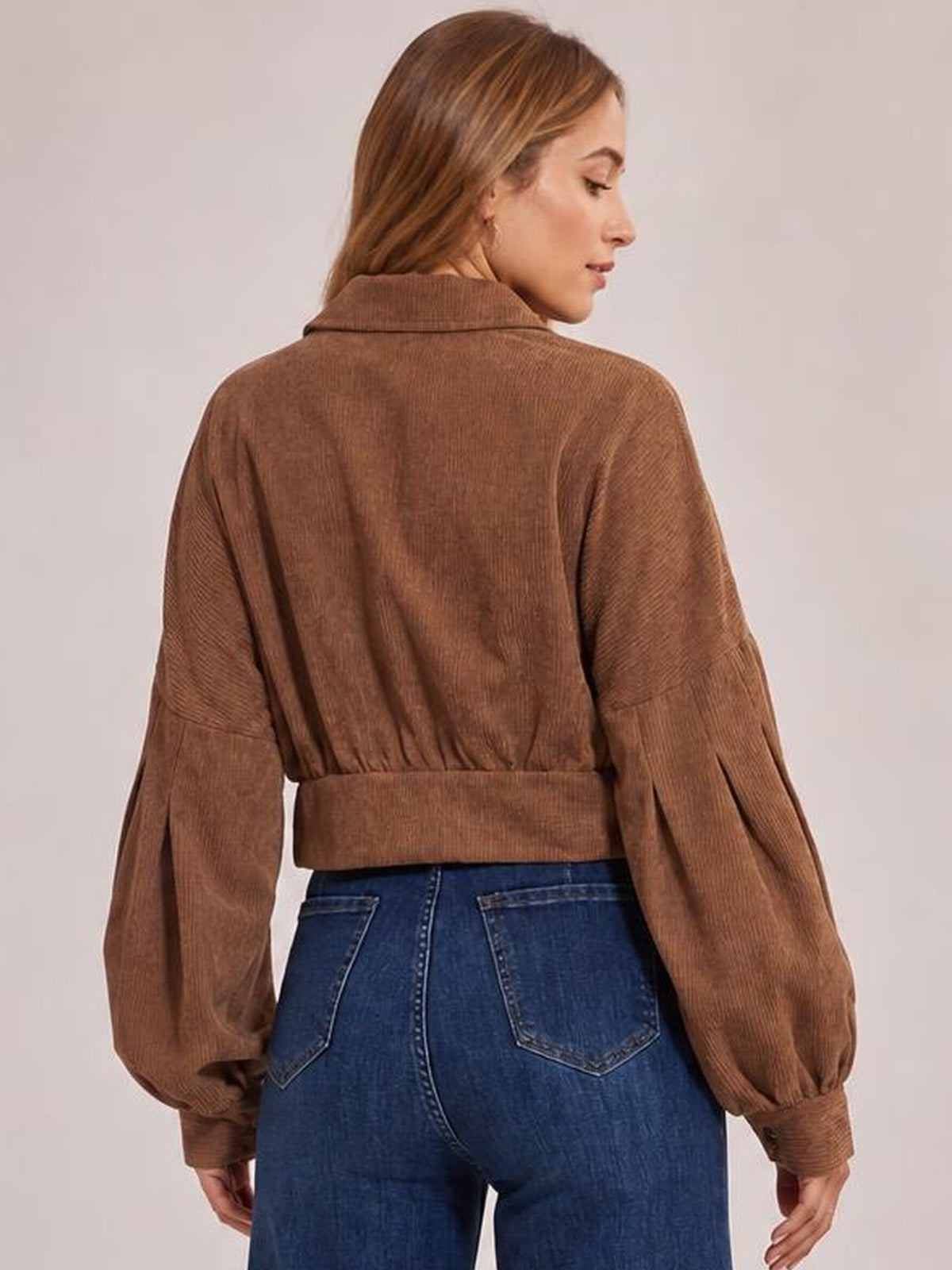 Button Down Collared Neck Cropped Jacket · Rule Full Body - Back View