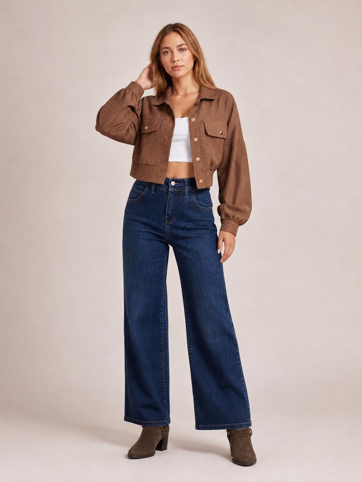 Button Down Collared Neck Cropped Jacket · Rule Full Body - Medium / Three-Quarter
