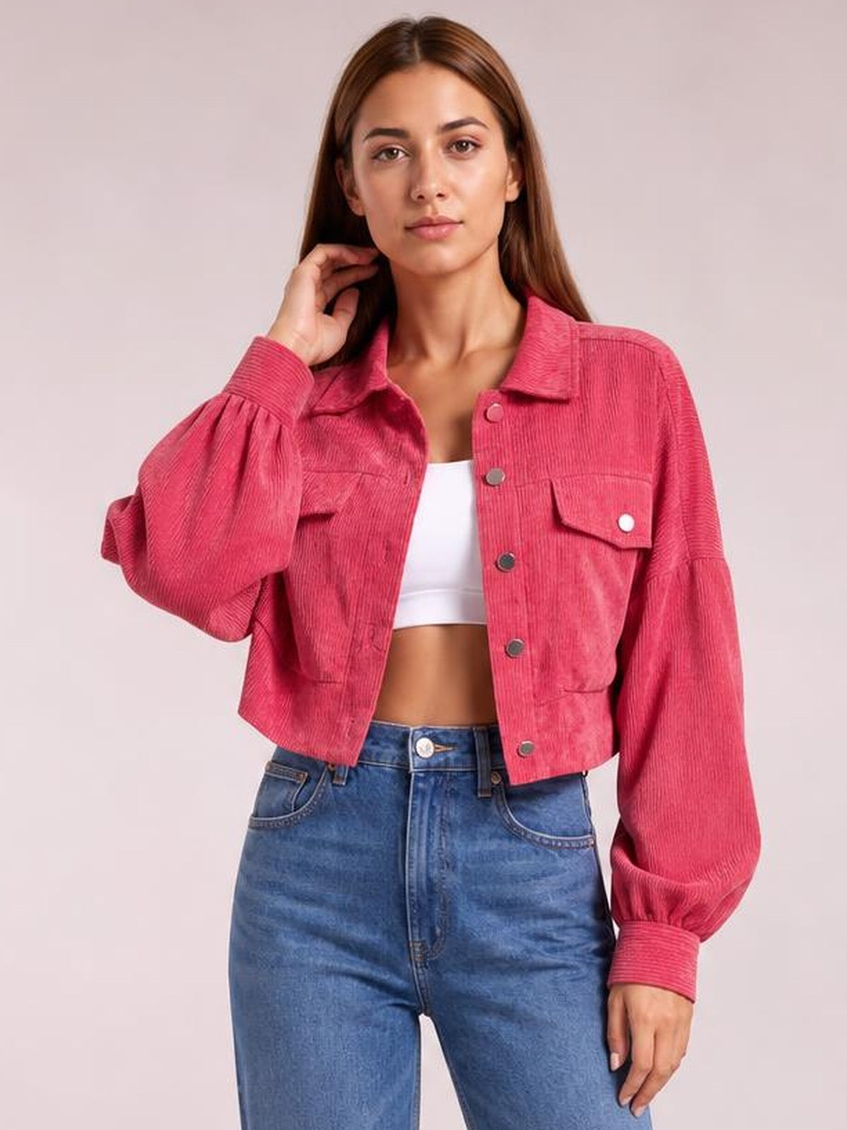 Button Down Collared Neck Cropped Jacket · Rule Full Body - Medium / Three-Quarter