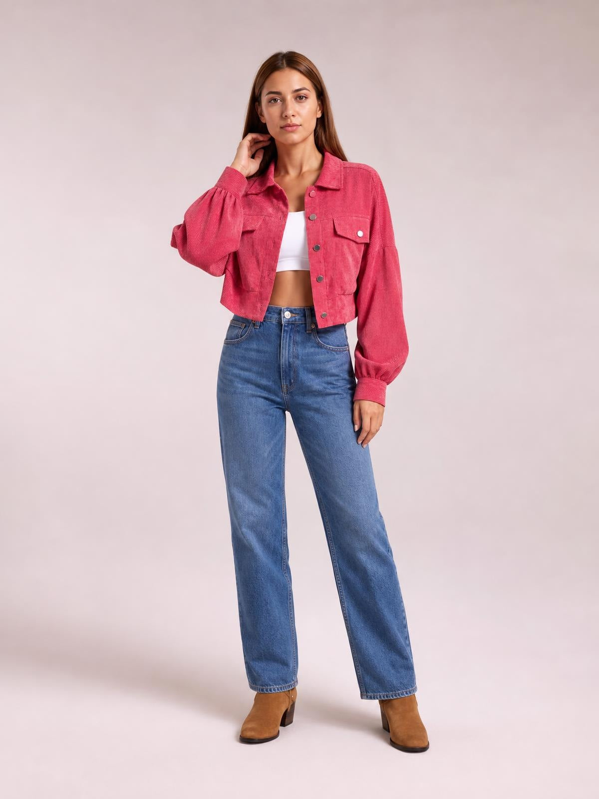 Button Down Collared Neck Cropped Jacket · Rule Full Body - Medium / Three-Quarter