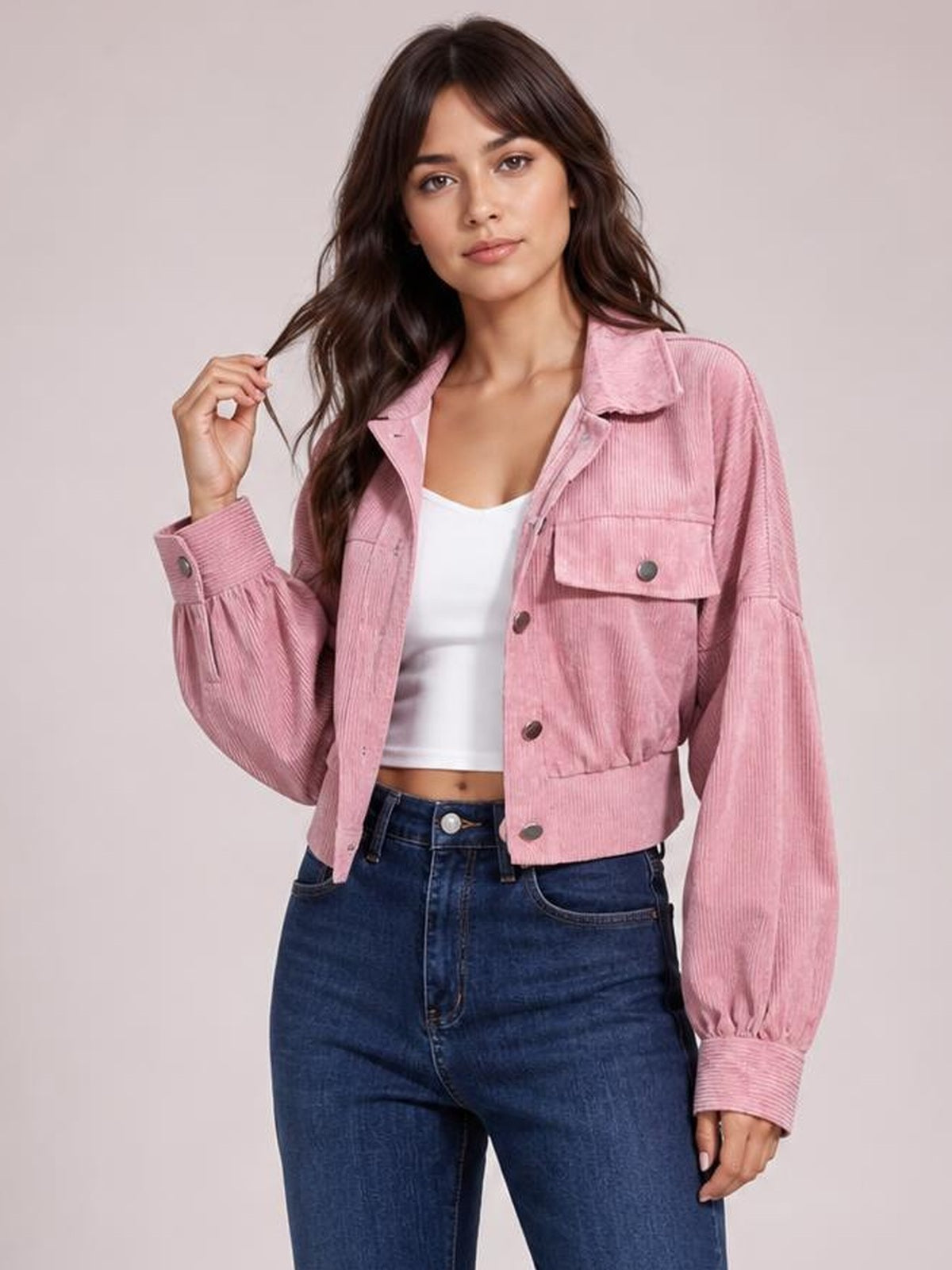 Button Down Collared Neck Cropped Jacket · Rule Full Body - Medium / Three-Quarter