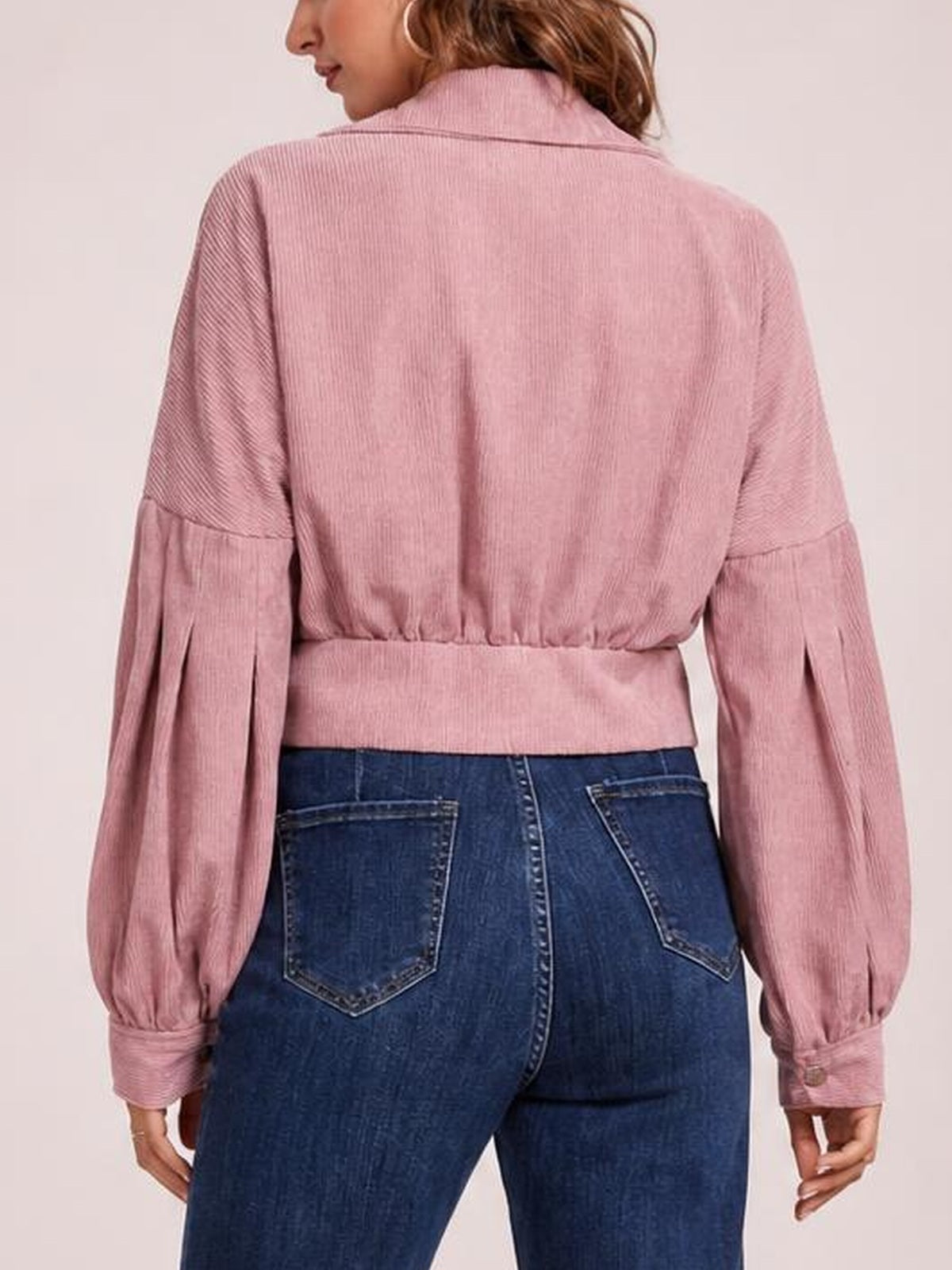 Button Down Collared Neck Cropped Jacket · Rule Full Body - Back View