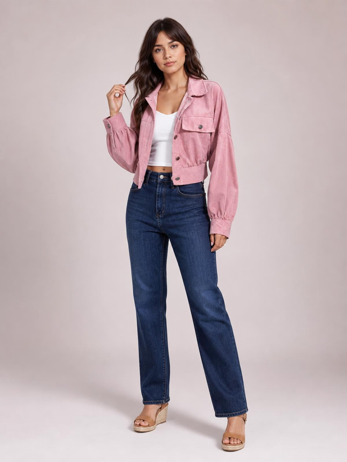 Button Down Collared Neck Cropped Jacket · Rule Full Body - Medium / Three-Quarter