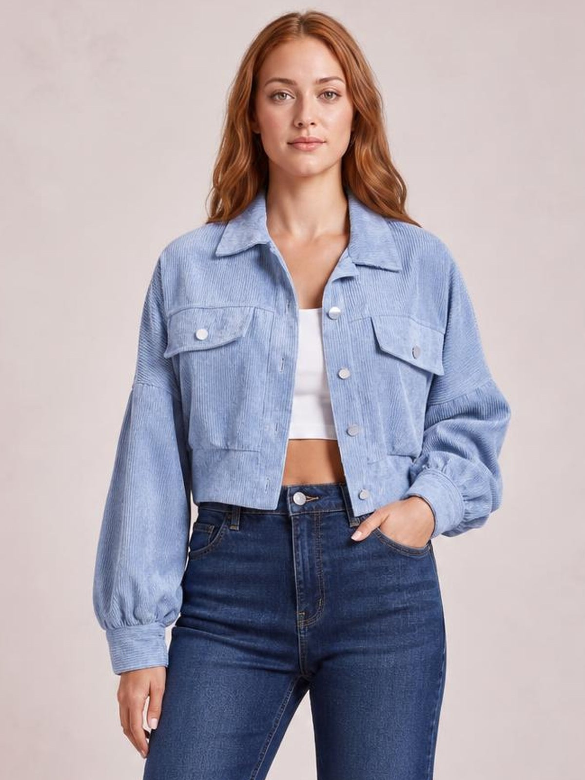 Button Down Collared Neck Cropped Jacket · Rule Full Body - Hero Full Body