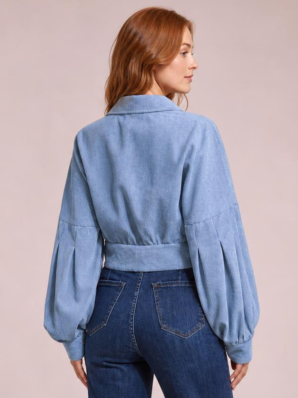 Button Down Collared Neck Cropped Jacket · Rule Full Body - Back View