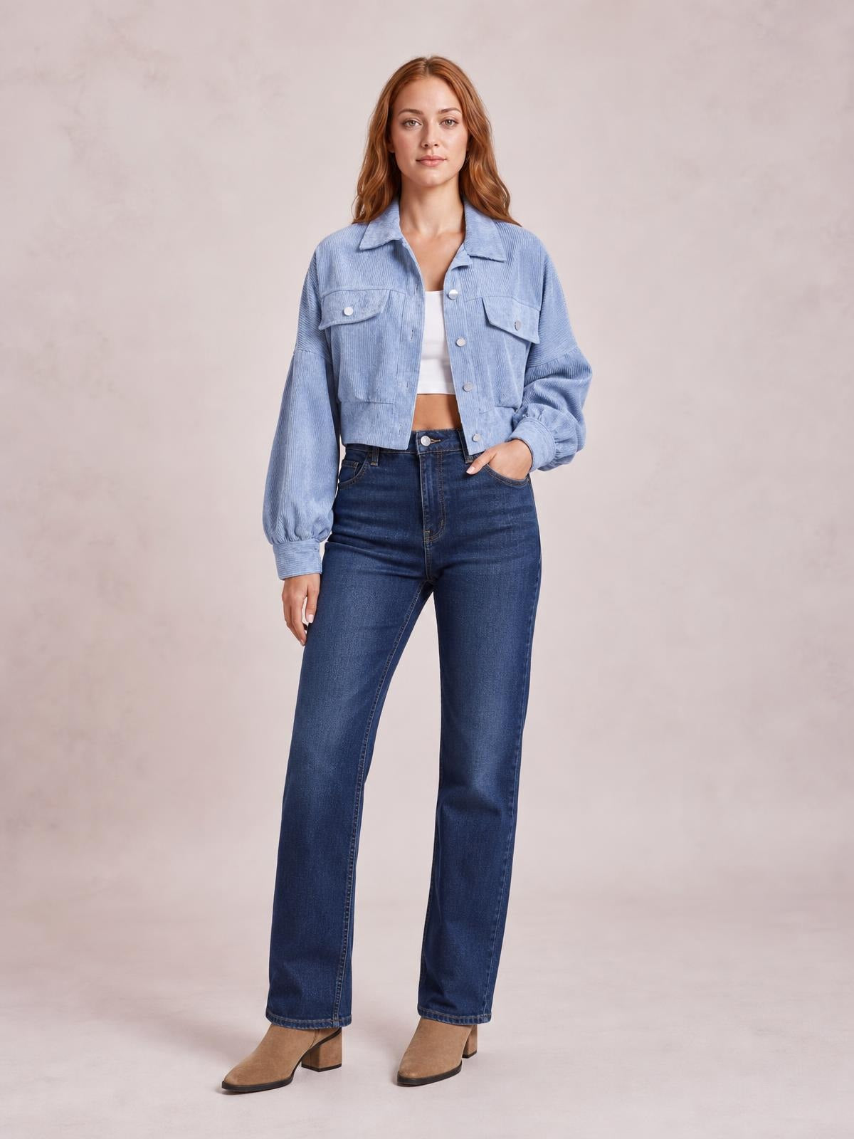 Button Down Collared Neck Cropped Jacket · Rule Full Body - Hero Full Body