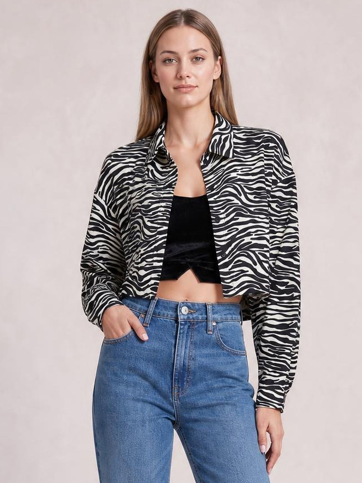 Button Down Printed Cropped Jacket · Rule Full Body - Hero Full Body