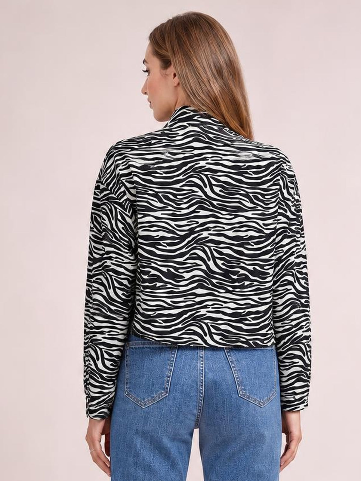 Button Down Printed Cropped Jacket · Rule Full Body - Back View