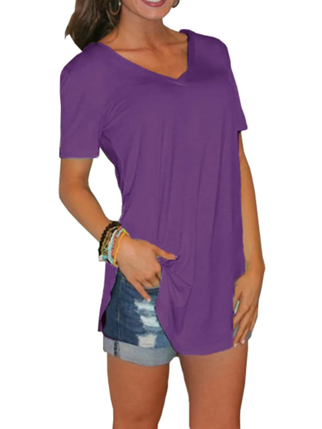 Solid V-Neck Short Sleeve T-Shirt Plus Size