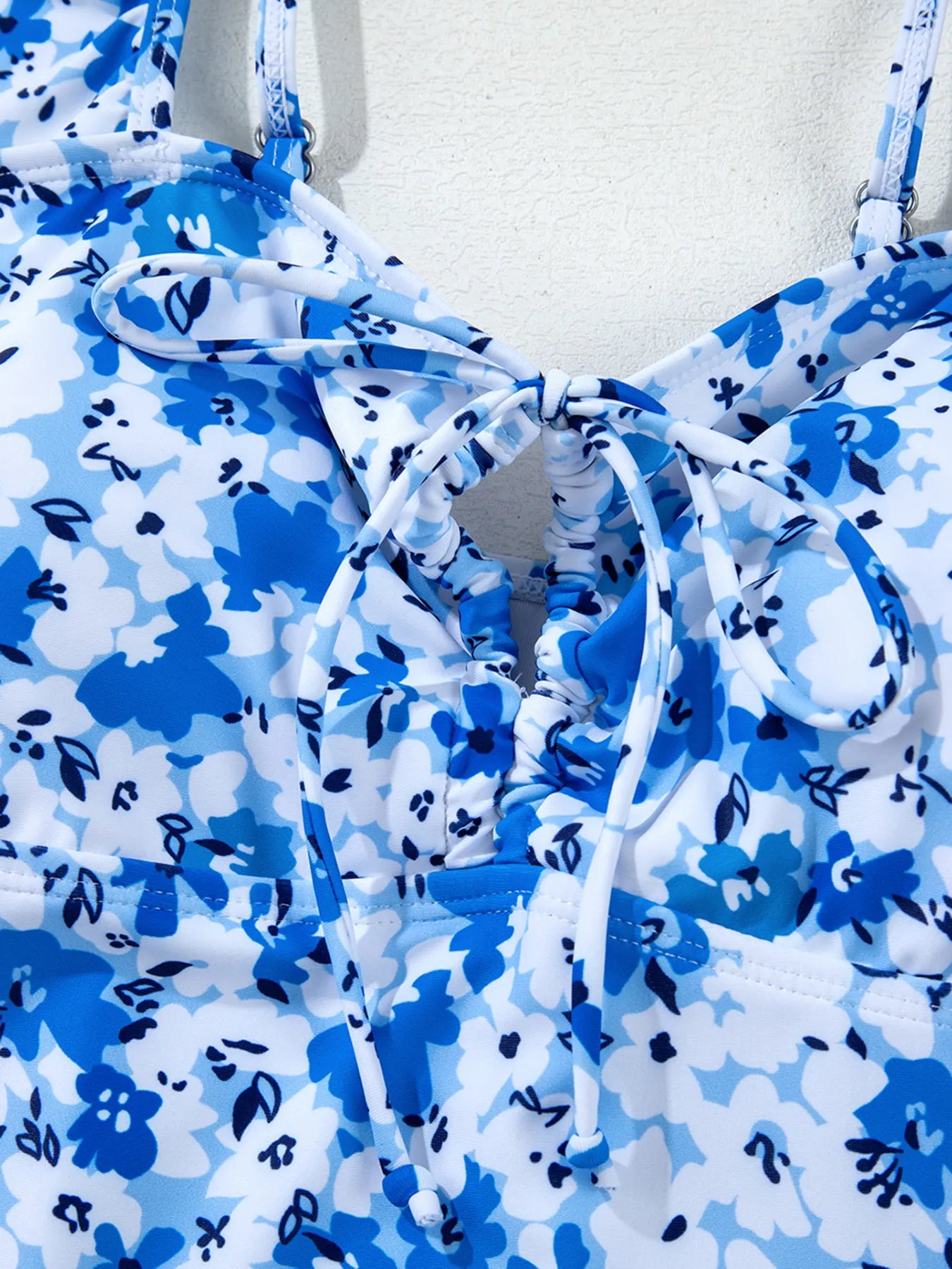 Floral Ruffled Strap Lace-up Hollow Out One Piece Swimsuit.