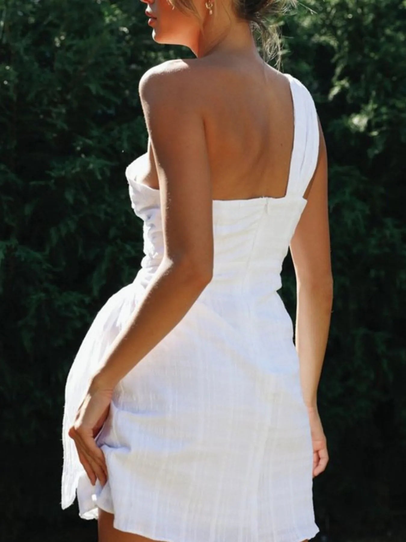 Plus Size Ruched Round Neck Sleeveless Dress - Asymmetrical.