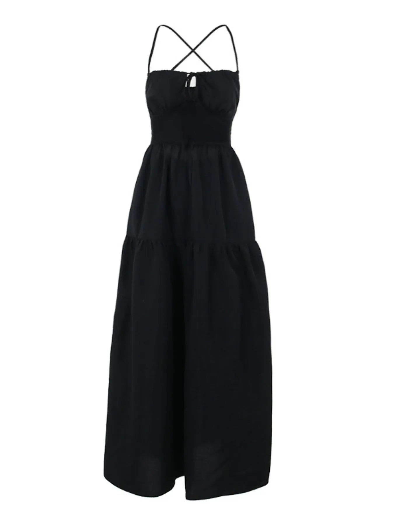 Tiered Maxi Cami Dress with Ruffled Hem - Backless & Tied.