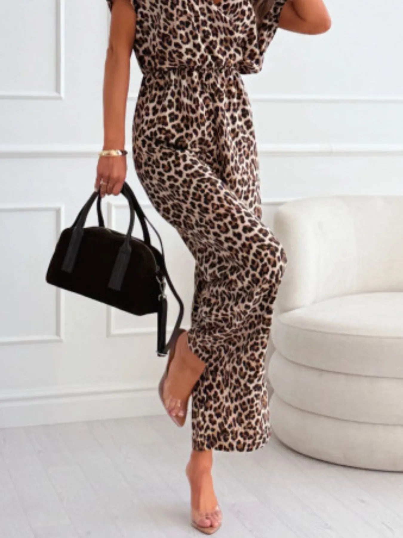 Animal Print Wide Leg Jumpsuit with Pockets.