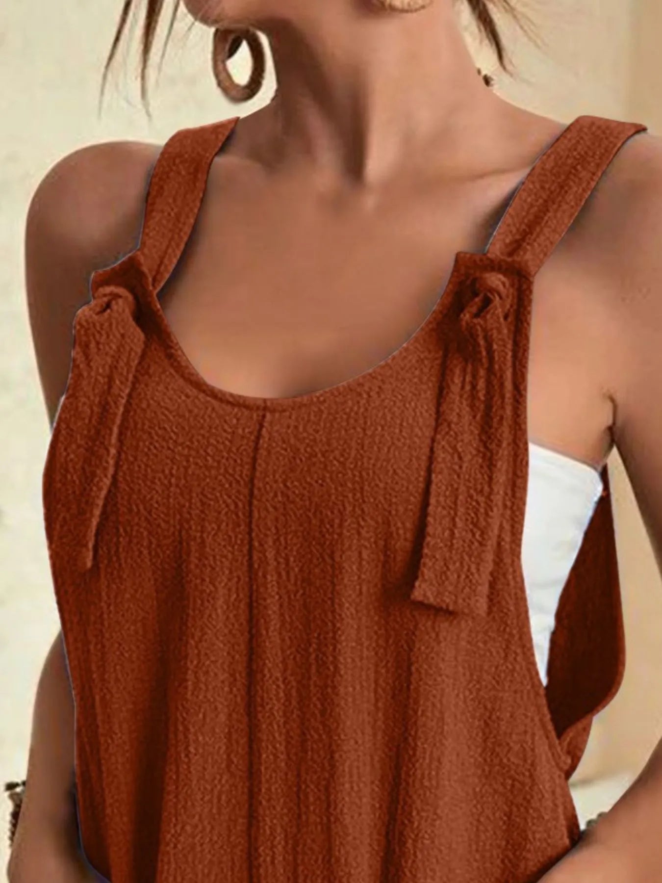 Plus Size Knot Strap Romper with Pockets.