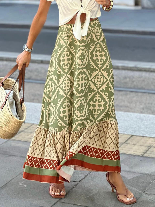 Geometric Elastic Waist Maxi Skirt