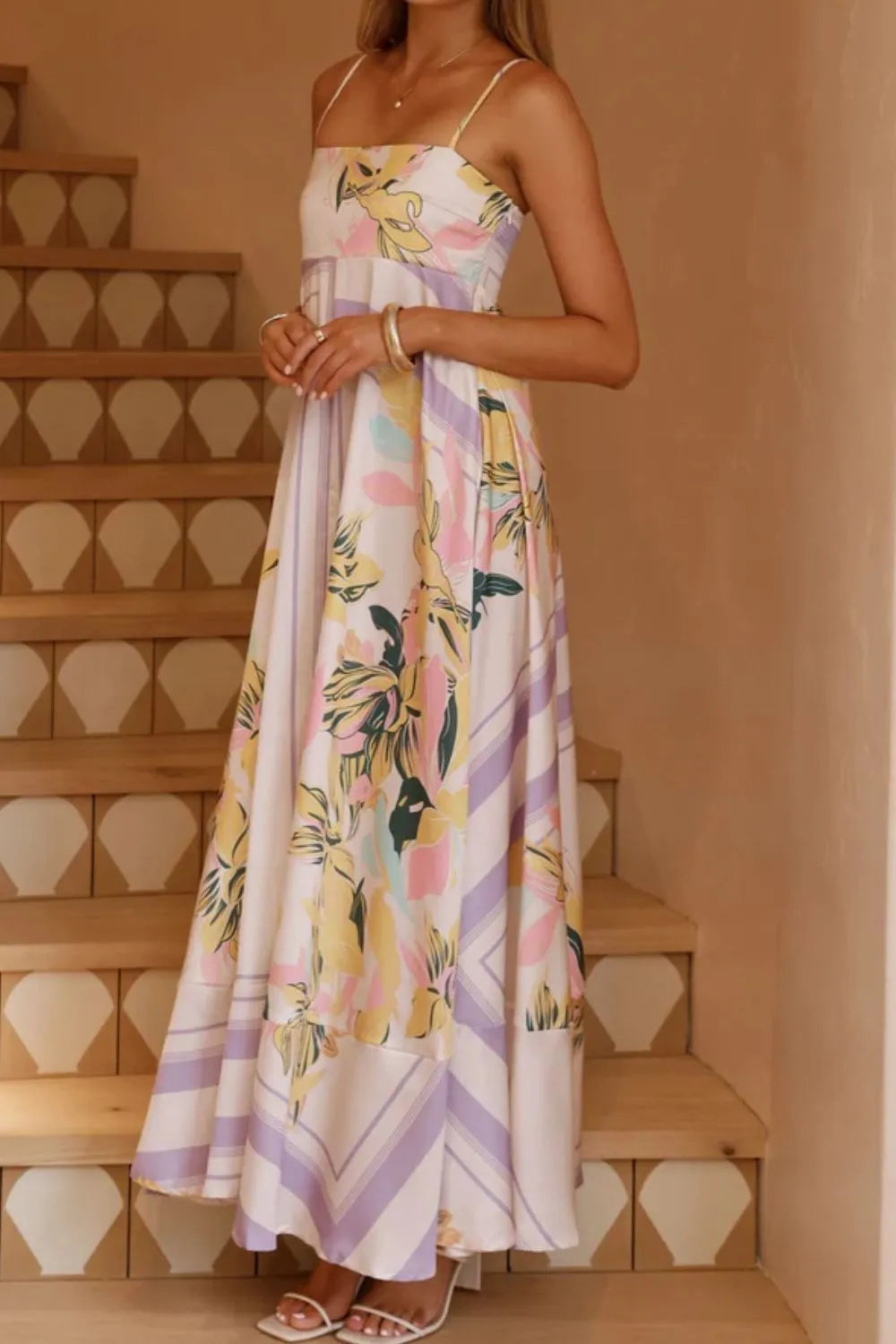 Printed Square Neck Maxi Cami Dress - Basic.