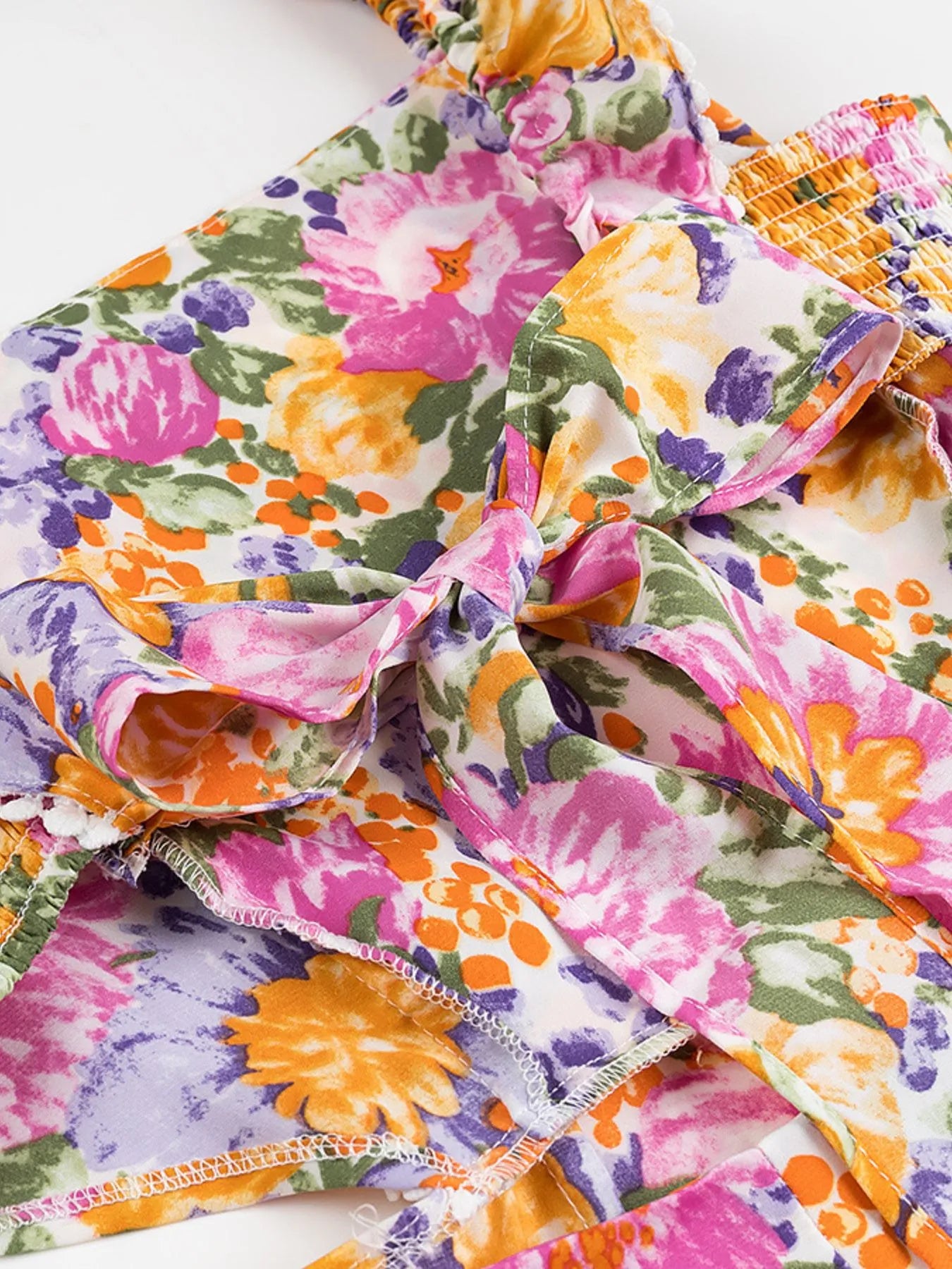 Floral Print Ruffled Midi Dress with Pockets - Smocked & Tiered.