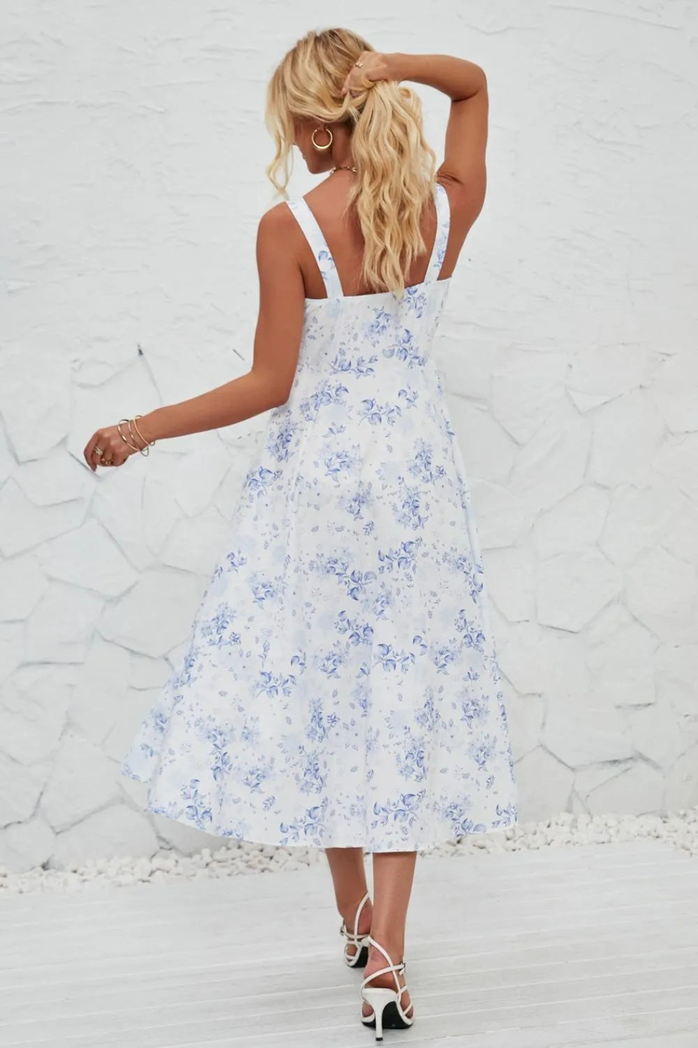 Floral Print Cutout Cami Dress - Tied & Smocked.