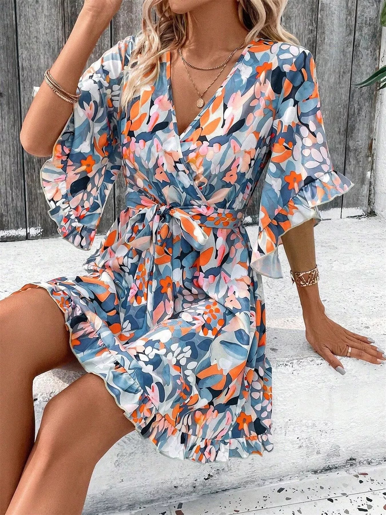 Printed Sweetheart Neck Bodycon Maxi Dress - Ruched & Lace-Up.
