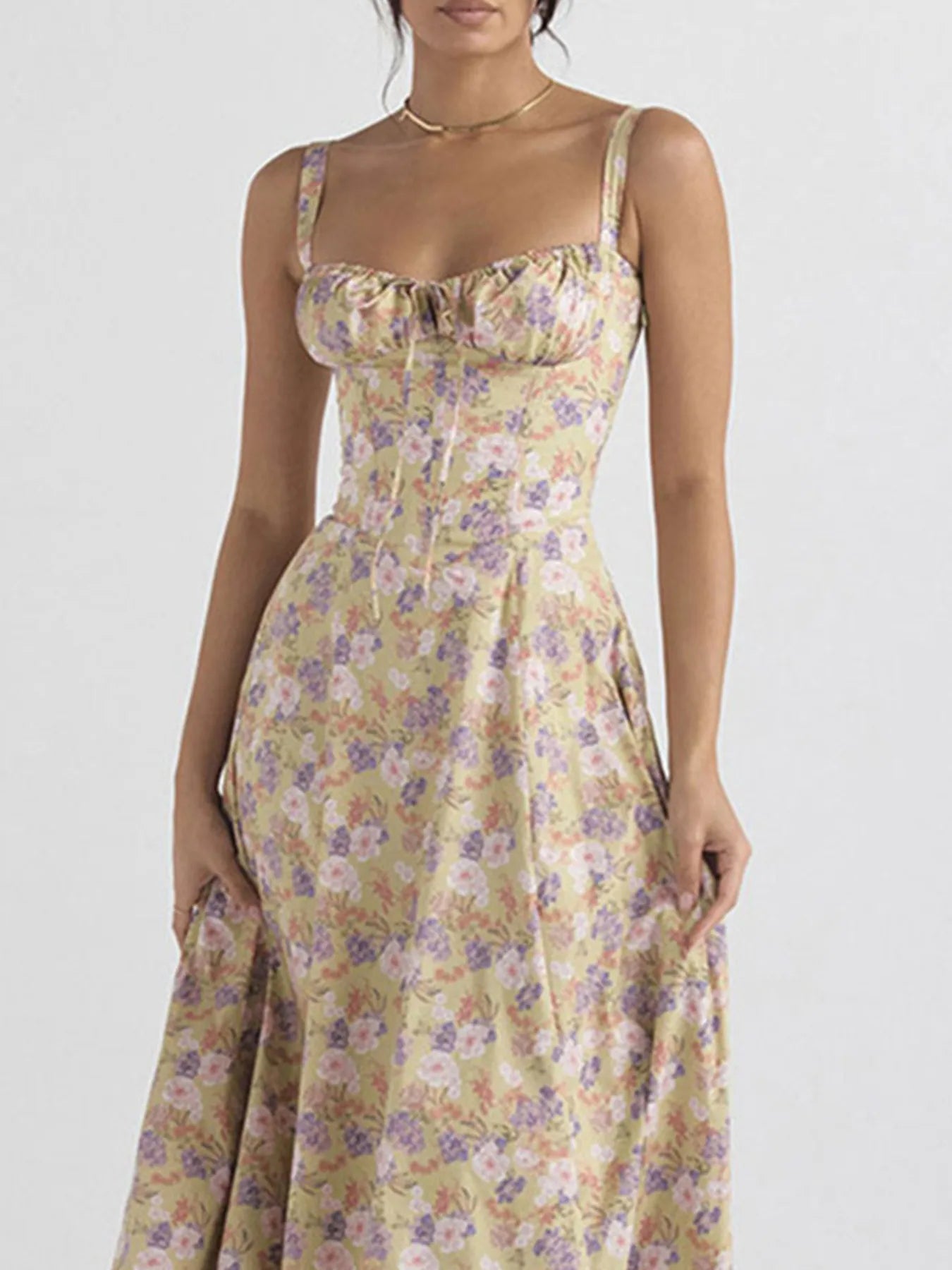 Smocked Back Tie Front Cami Dress - Frill & Ruched.