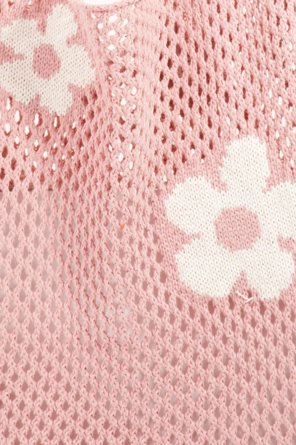 Flower Knitted Mesh Shoulder Bag - Large Pink Crochet Hobo.