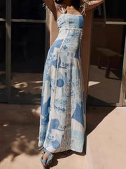 Printed Square Neck Cami Maxi Dress with Slit and Tie.