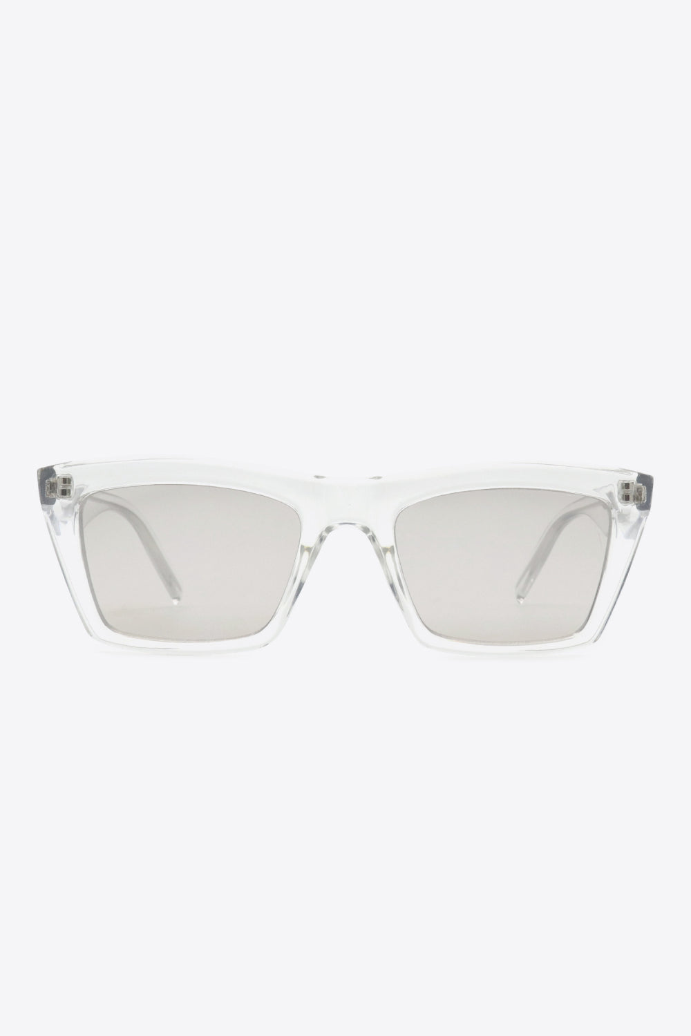 Light gray softly translucent cellulose propionate rectangle sunglasses feature gently rounded lower corners, matching temples, and coordinated acetate lenses.