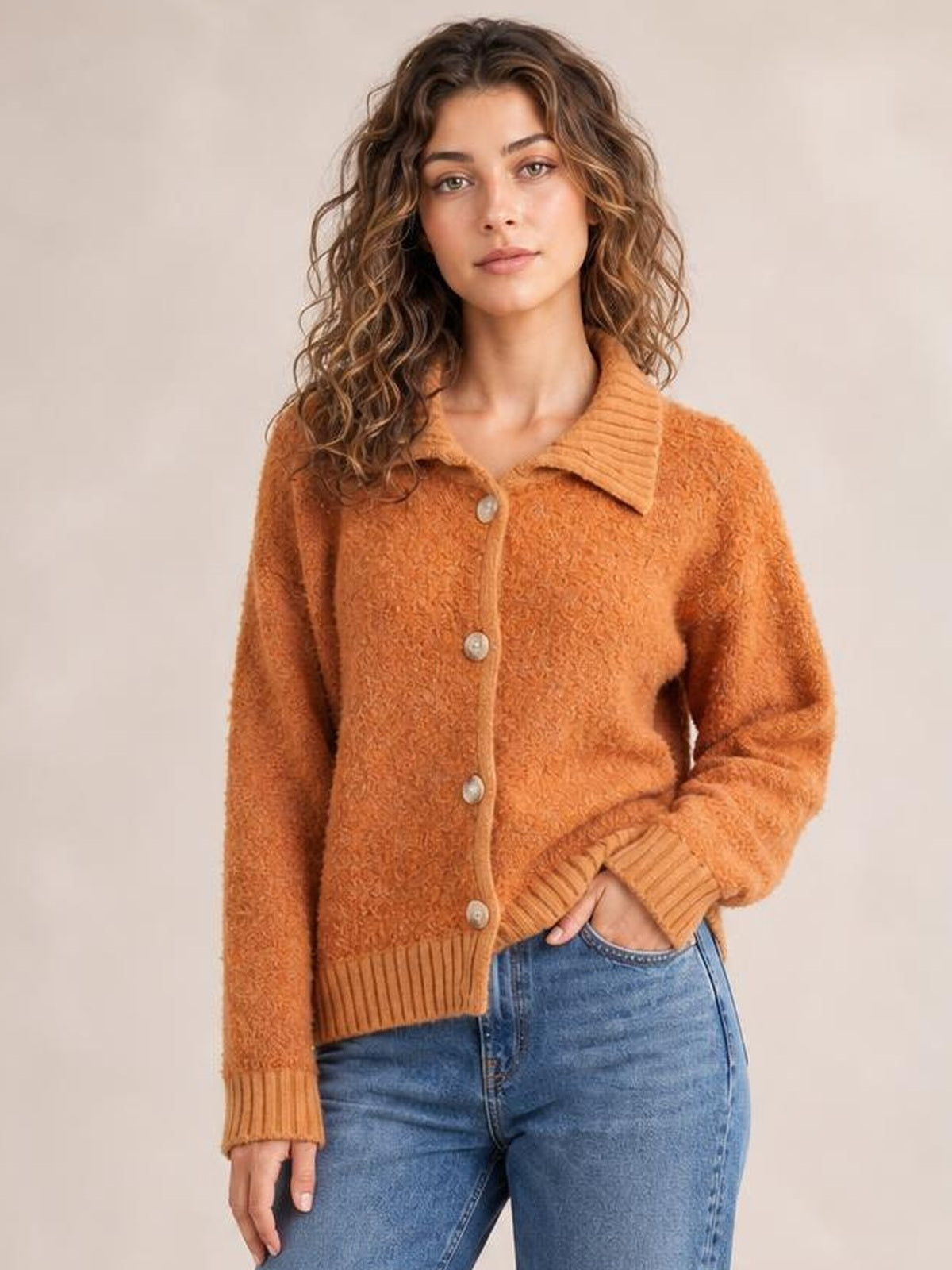 Collared Neck Button Down Long Sleeve Cardigan · Rule Full Body - Hero Full Body