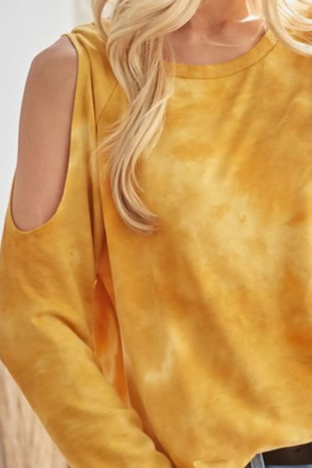 Tie-Dye French Terry Round Neck Cold Shoulder T-Shirt