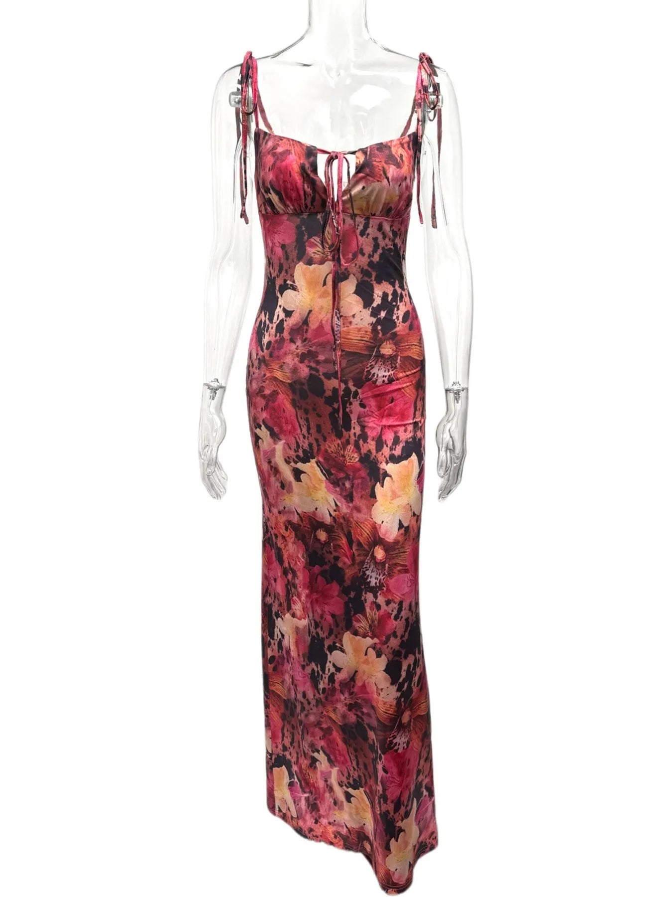 Tied Back Printed Maxi Dress - Flowy.