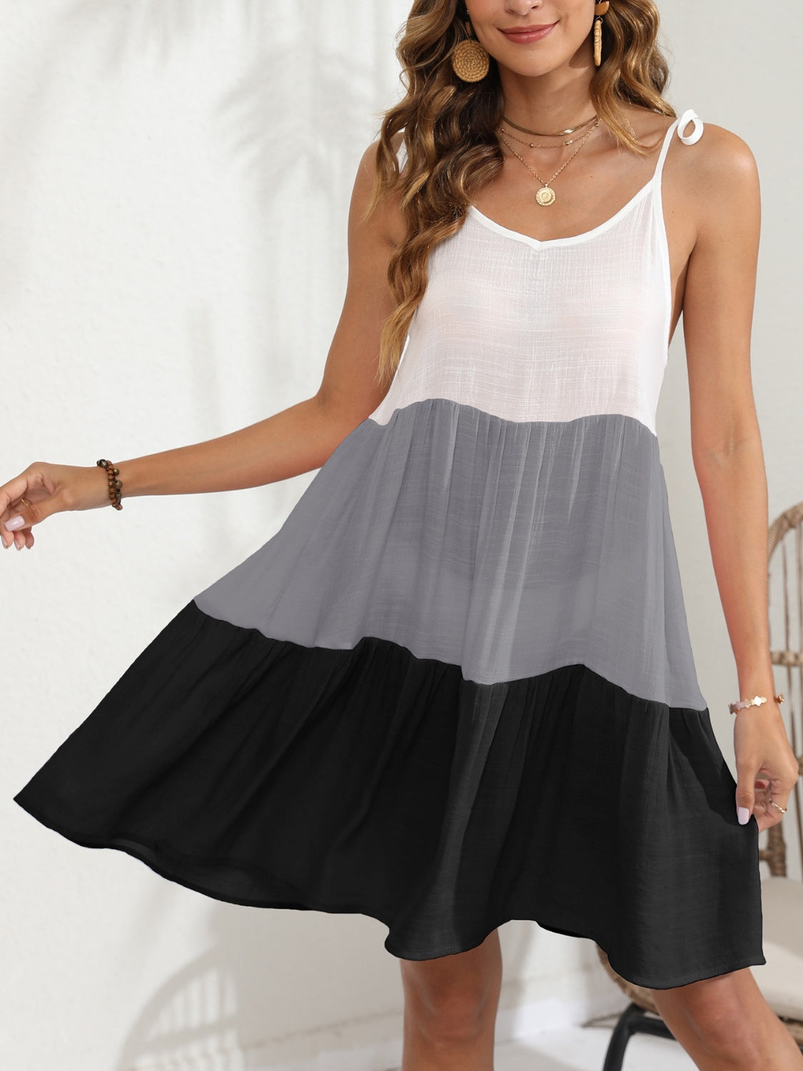 Color Block Spaghetti Strap Cover-Up Dress.
