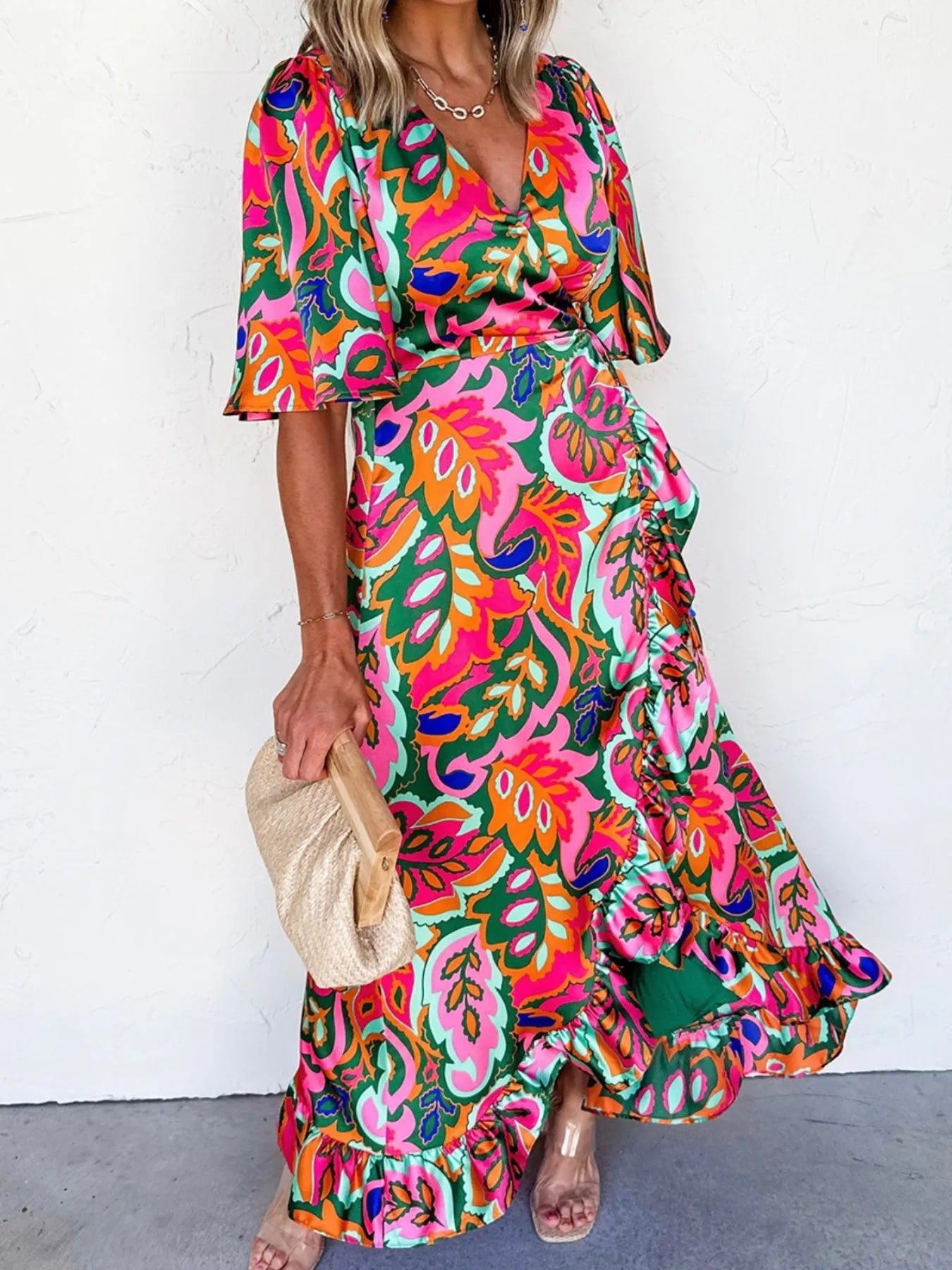 Floral Printed Sleeveless Pleated Dress - Cutout.