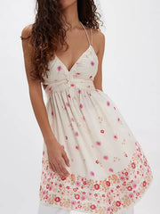 Floral Print Halter Neck Split Maxi Dress - Backless & Smocked.