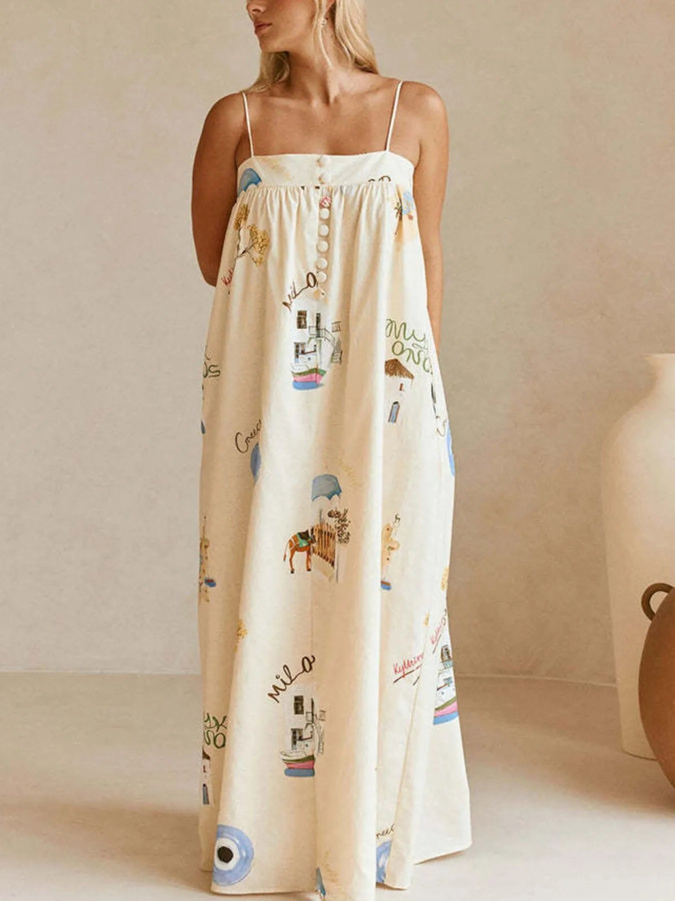 Bohemian Print Cami Maxi Dress with Pockets.