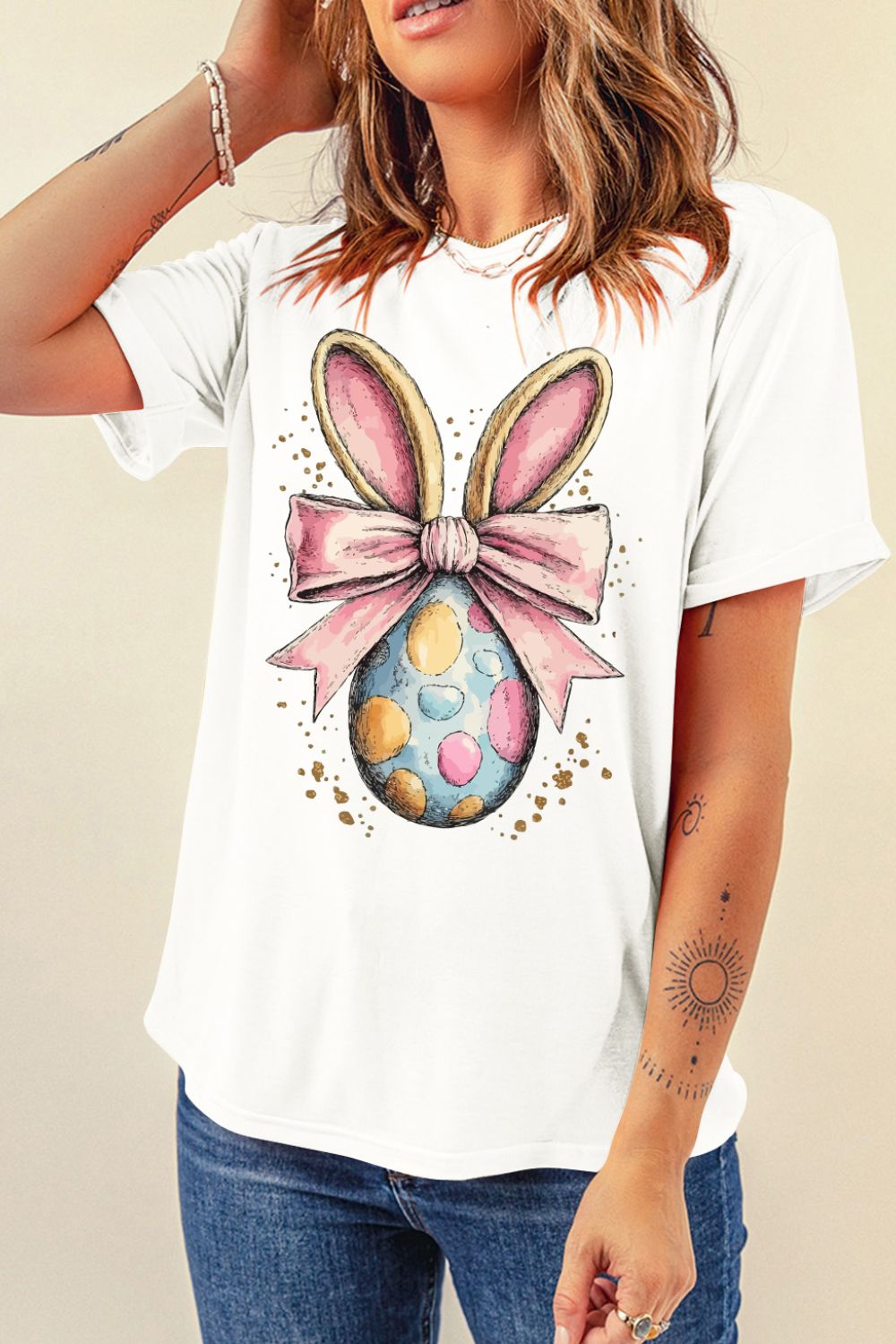 Easter Egg Bow Bunny Ear Graphic T-Shirt