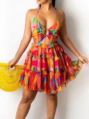 Plus Size Cutout Halter Neck Cami Dress - Ruffled & Tiered.