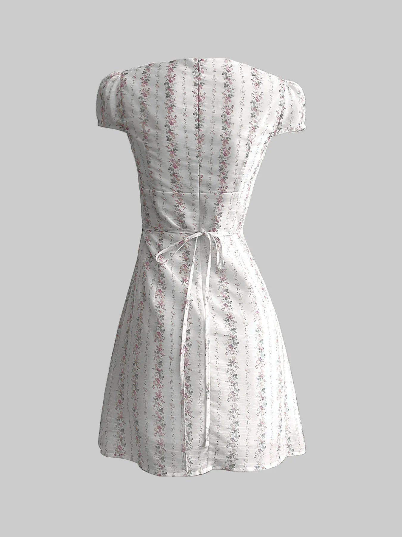 Floral Trim Bodycon Dress with Tie Detail.