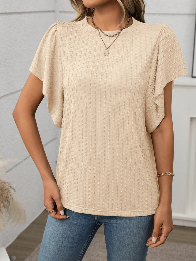 Round Neck Flutter Sleeve T-Shirt