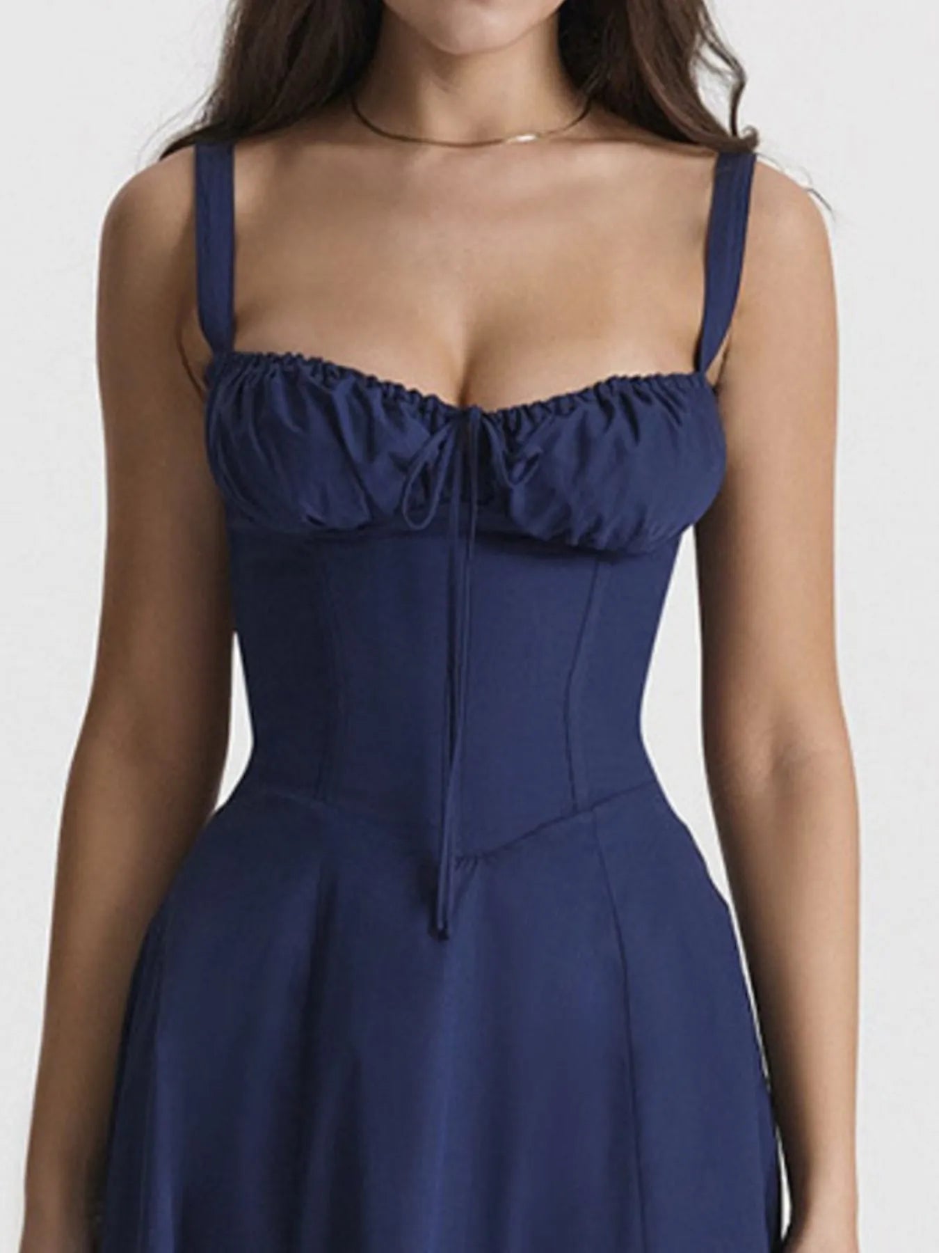 Smocked Back Tie Front Cami Dress - Frill & Ruched.