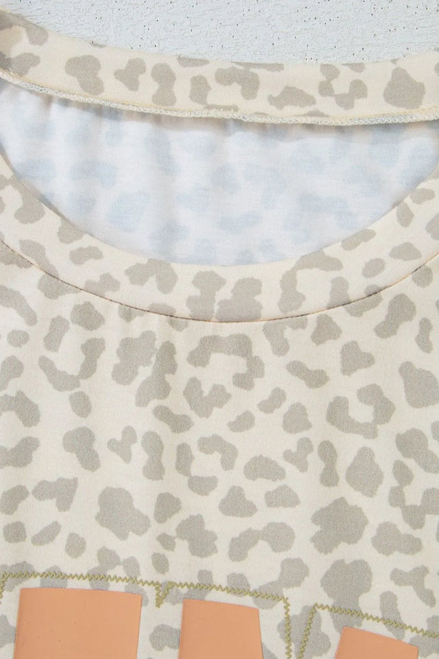 MAMA Letter Graphic Leopard Round Neck T-Shirt