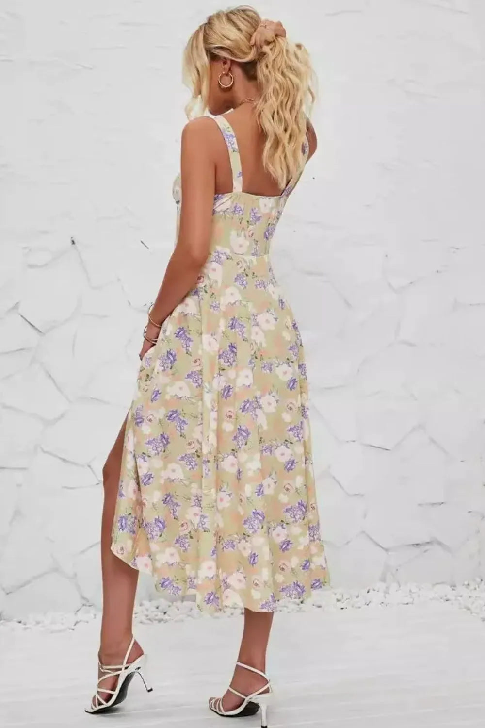 Floral Print Cutout Cami Dress - Tied & Smocked.