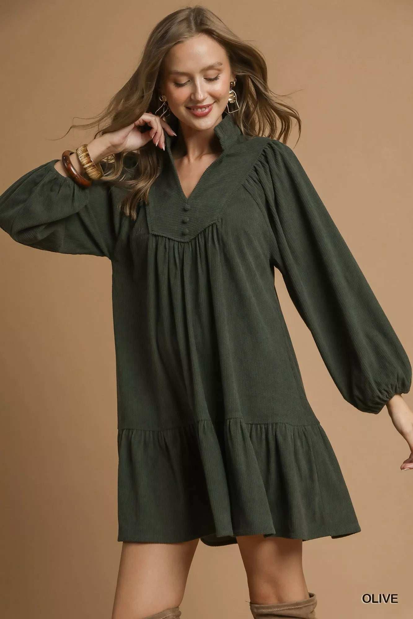 Corduroy Tiered Babydoll Dress - Retro & Ruffled.