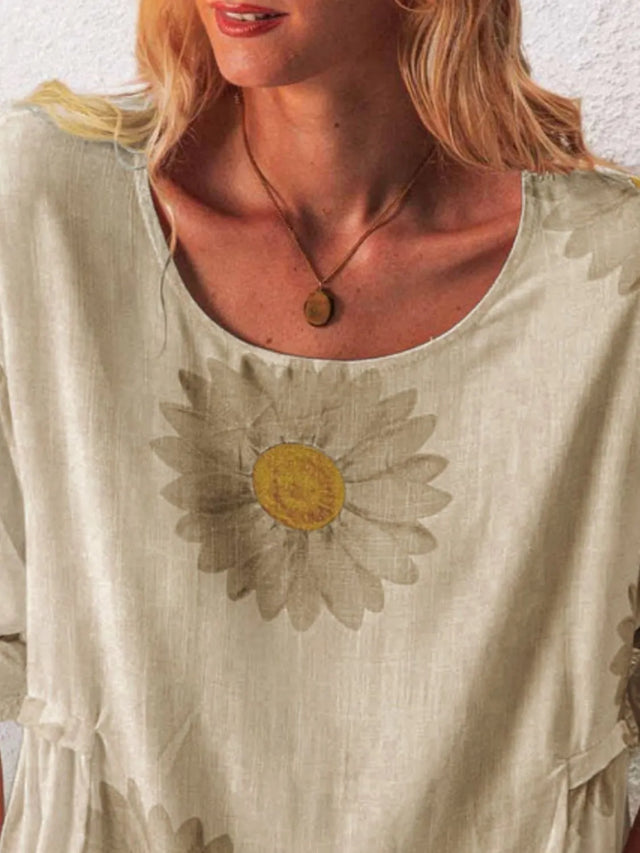 Flower Round Neck Half Sleeve T-Shirt Plus Size