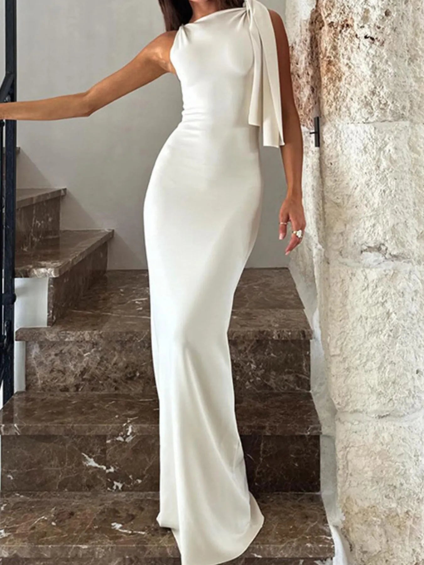 Asymmetrical Tied Sleeveless Maxi Dress.